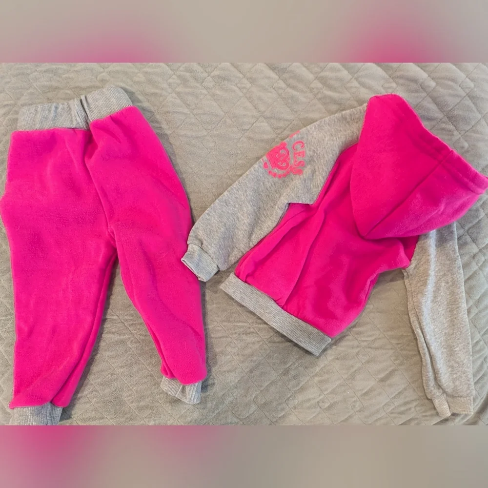 12M Pink and Gray Princess Hoodie Sweatsuit Set